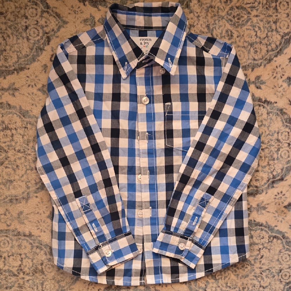Crown & Ivy Kids Blue and Black Plaid Button-Down Shirt